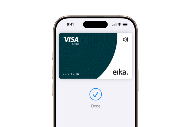 Nært bilde av Eika Kredittkort Direkte registrert på mobilen